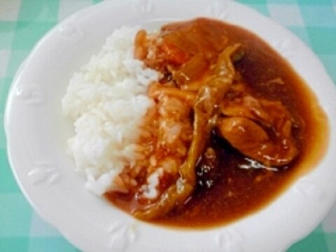 甘長唐辛子入り鶏モモ肉のカレー、ピリッと刻み生姜♪